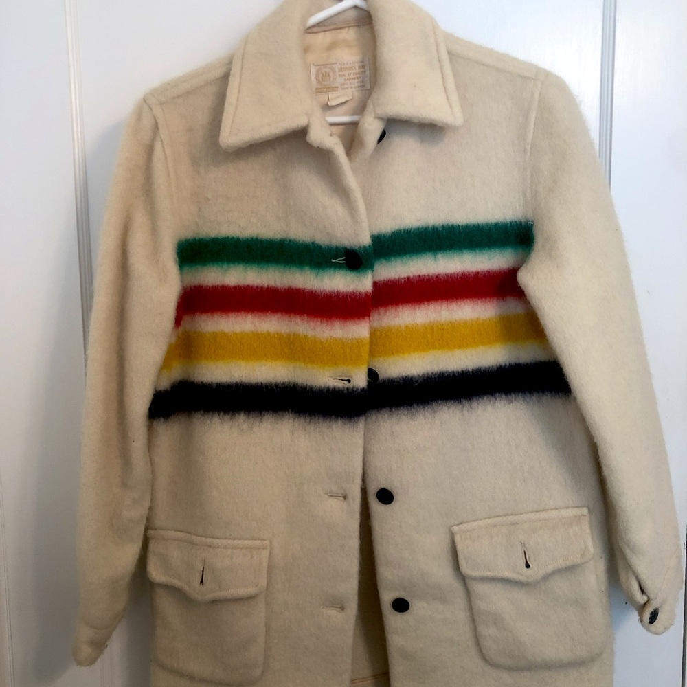 Vintage Hudson Bay Striped Wool Coat
